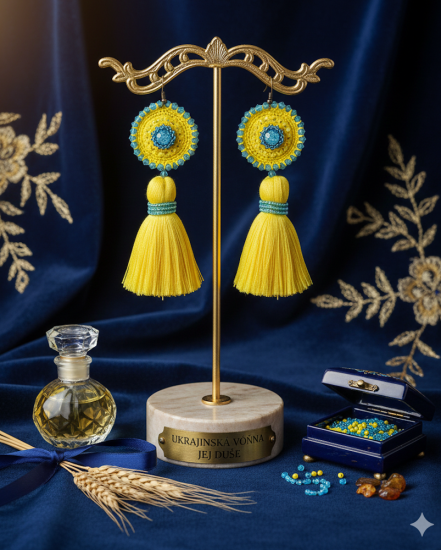 Háčkované dizajnové náušnice "Ukrajinská vôňa jej duše"